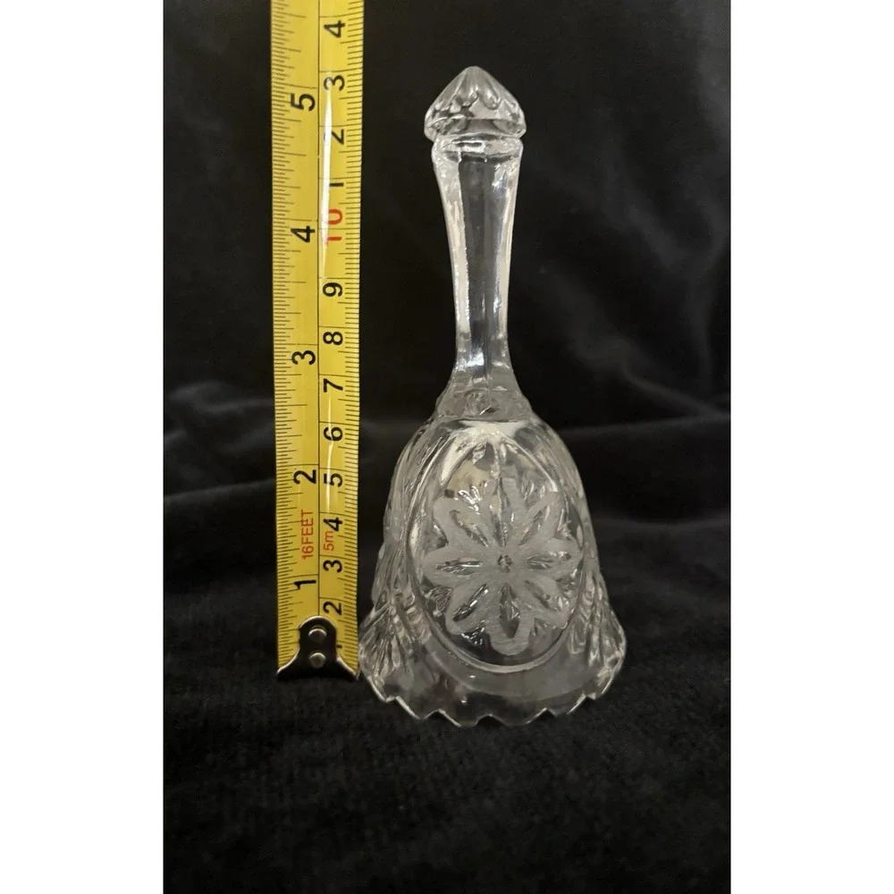 Unique vintage crystal cut glass bell with etched daisies.  Sawtooth bottom. 5